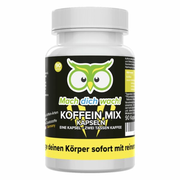 Koffein Mix Kapseln - hochdosiert - Qualität aus Deutschland - ohne Zusätze - Mach dich wach!®